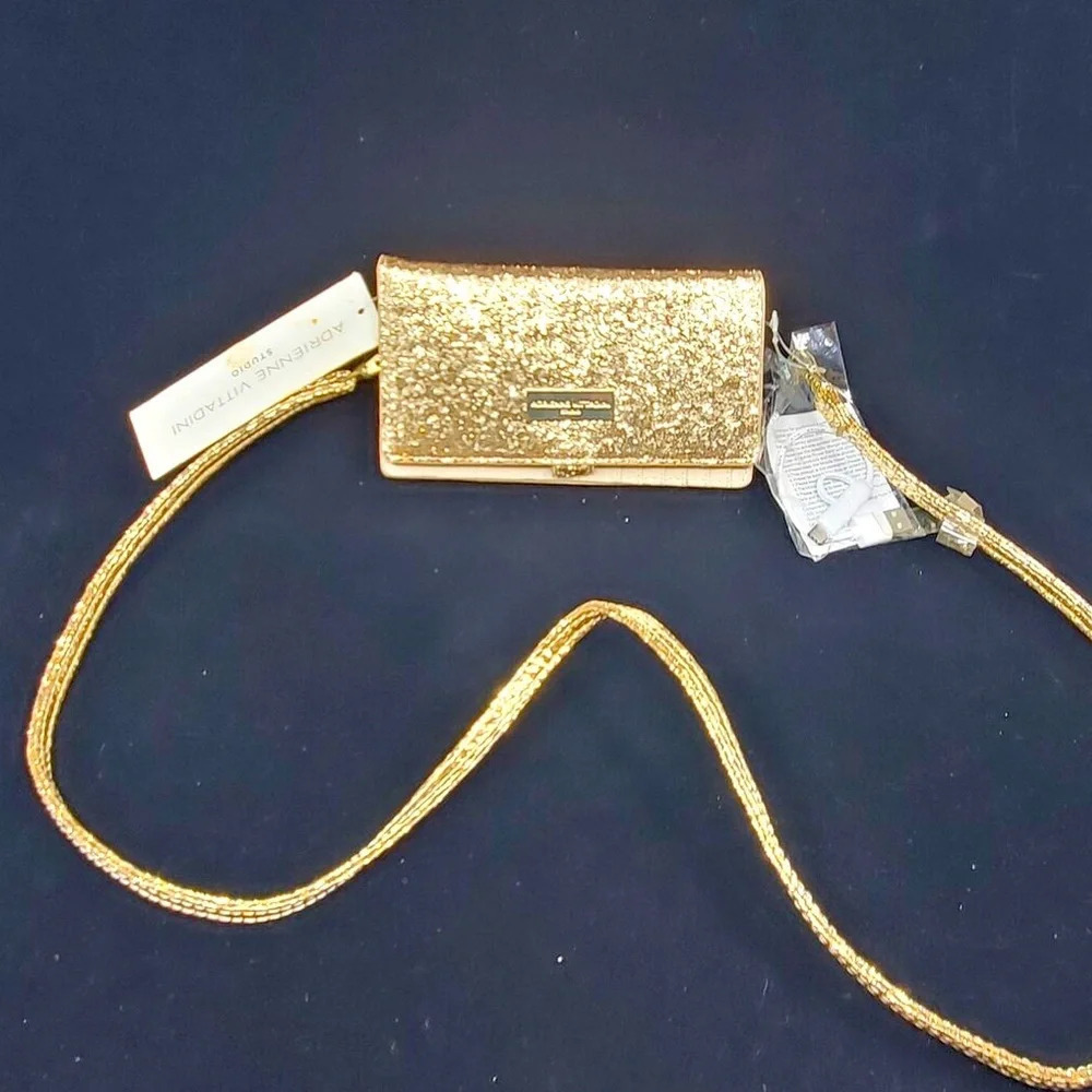 ADRIENNE VITTADINI GOLD GLITTER WALLET PHONE CASE w CHARGER CROSSBODY STRAP